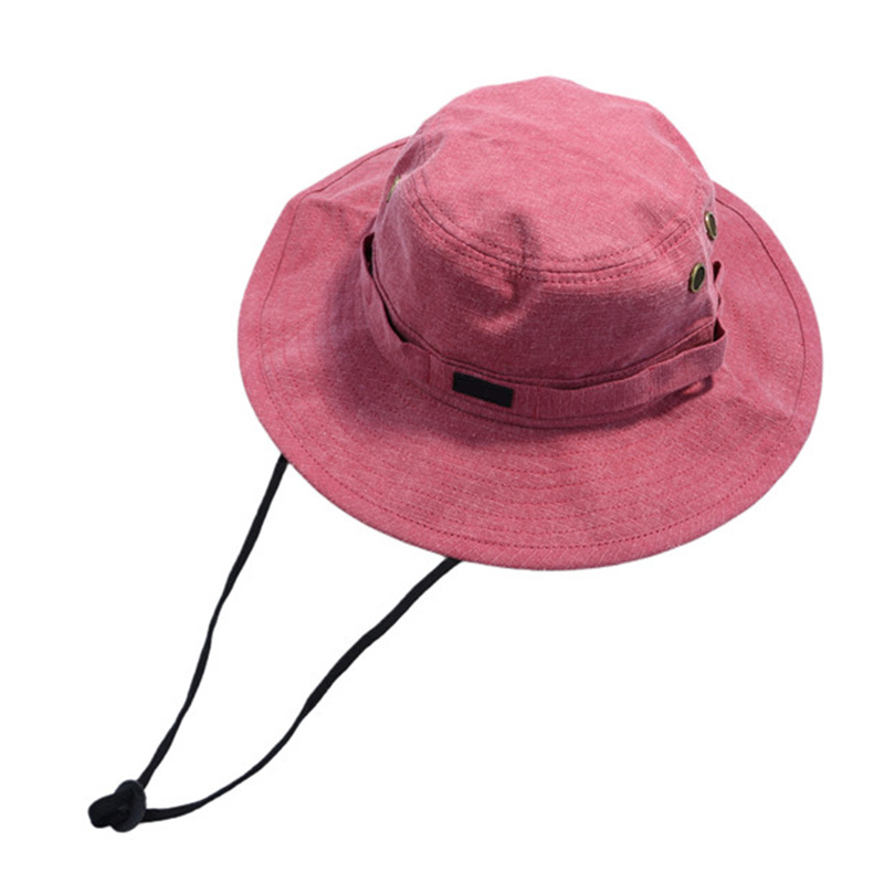 Pigment dyed cotton bucket hats chin strap wide brim washed hat